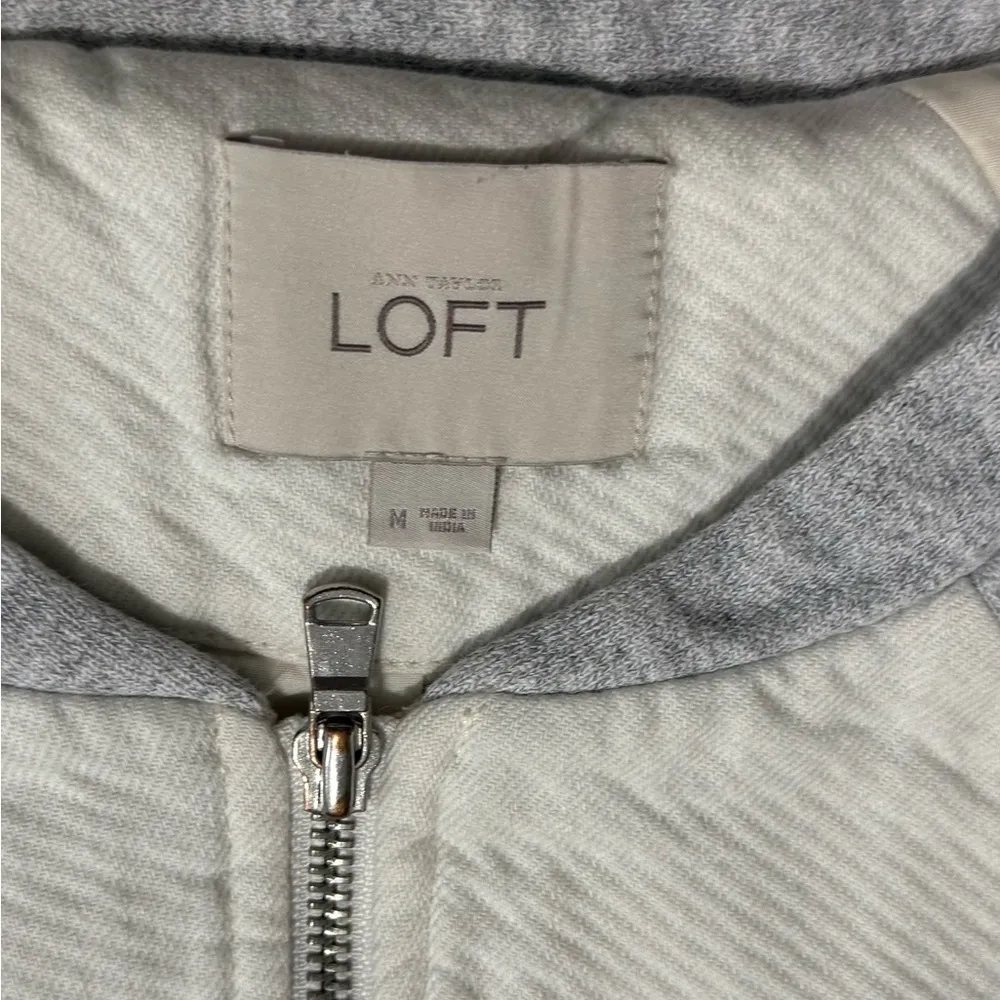 Loft  White and Gray Bomber Jacket with Ribbed Details - Image 5