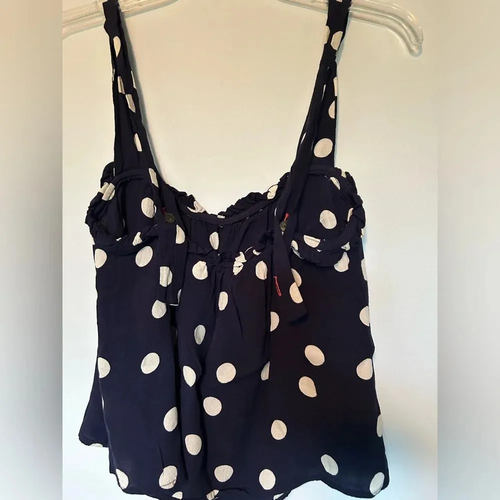 Maeve anthropoligie gauzy tank top navy white polka dot size 4 small medium - Image 5