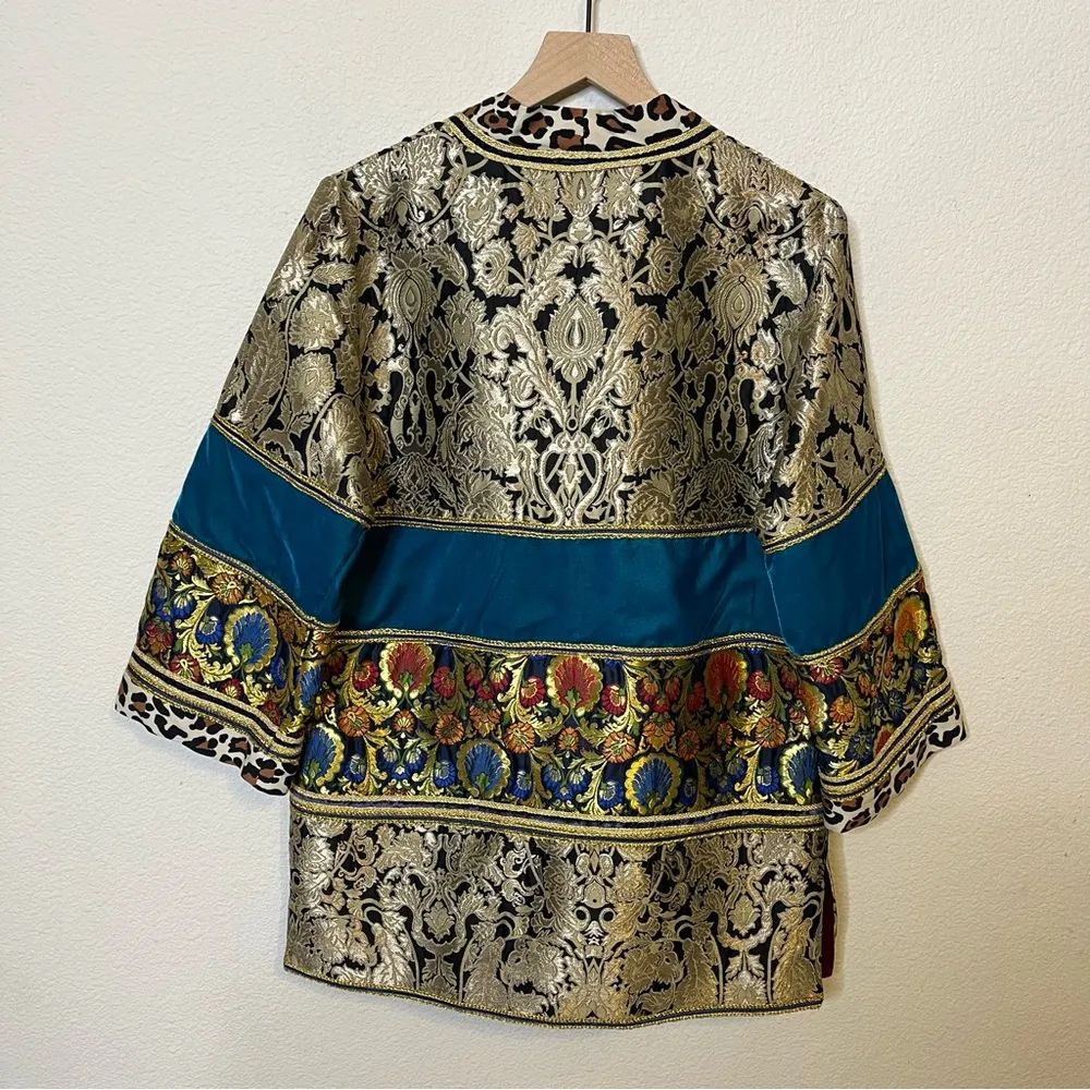 Alice + Olivia Lynn Leopard Print Jacquard Kimono Coat Patchwork Size M / L - Image 5