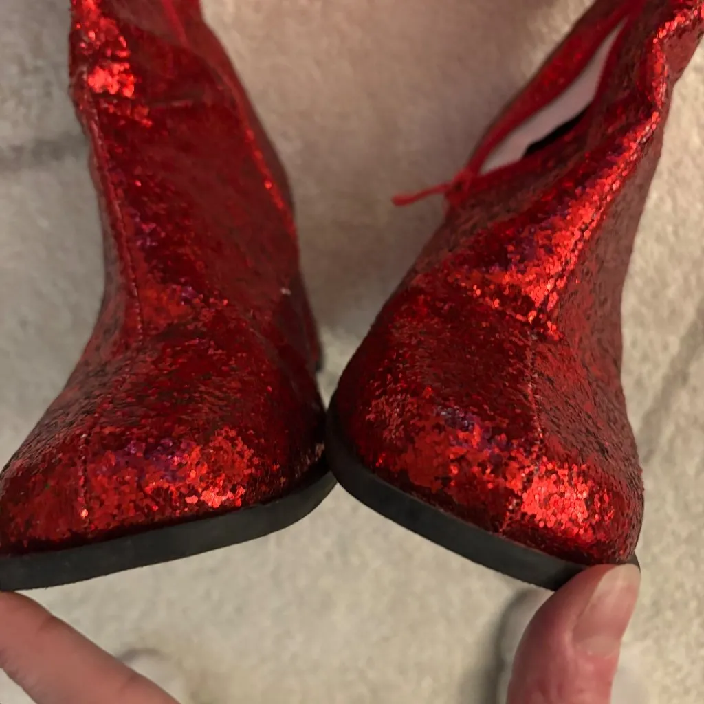 Vintage-Style Red Glitter Knee-High Platform Boots 70s Go-Go Disco Boots sz 7 - Image 7