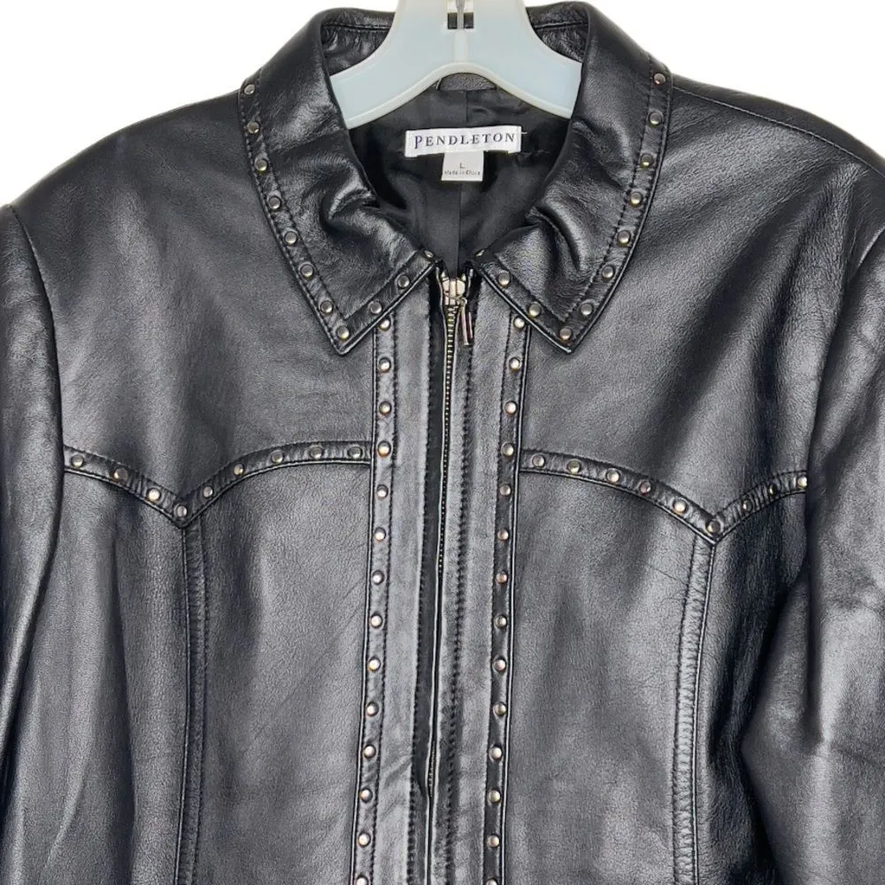 Pendleton Black Leather Jacket‎ with Studs - Image 2