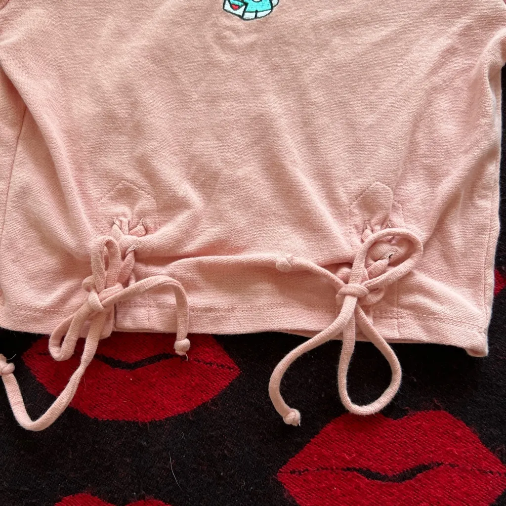 Hello kitty pink coral ties crop top S - Image 3