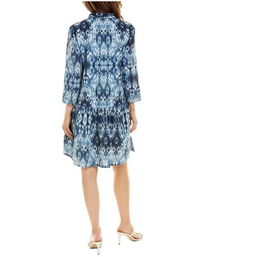 Tuckernuck Ro's Garden Tyla Deauville Blue Ikat Midi Shirt Dress Medium Cotton - Image 2