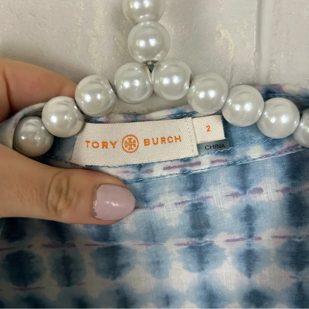 Tory Burch  Blue Patterned Cotton Button Down Shirt Size 2 - Image 5