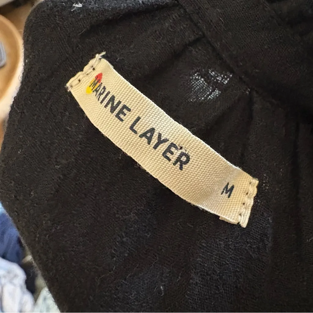 MARINE LAYER‎ Black Nixi Collarless Blouse Size Medium Gaze - Image 8