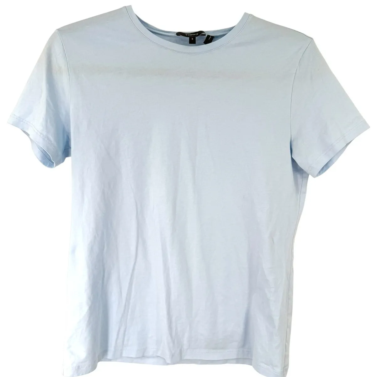 THEORY S Tiny Tee T Shirt Top Slub Organic Cotton Luxury Basic Fitted Baby Blue - Image 2