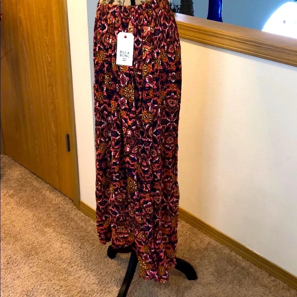 maxi skirt  abstract printed browns, blue, pink & white size M NWT - Image 4