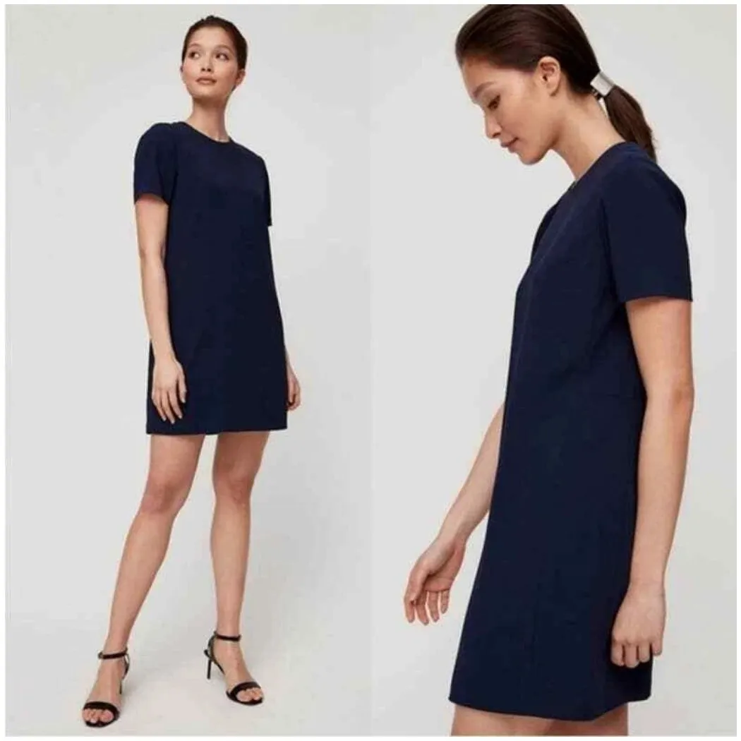 Aritzia Babaton Navy Blue Patricio Crew neck Casual Shift Mini Dress Womens‎ 2 - Image 2