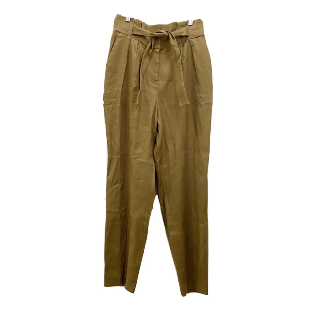EXPRESS Dark Khaki Super High Rise Linen-Blend Paperbag Ankle Pant Size M - Image 3