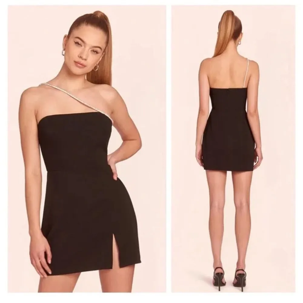 Amanda Uprichard Dream Crystal Strap Side Slit Mini Dress Black Women's Size XS - Image 3