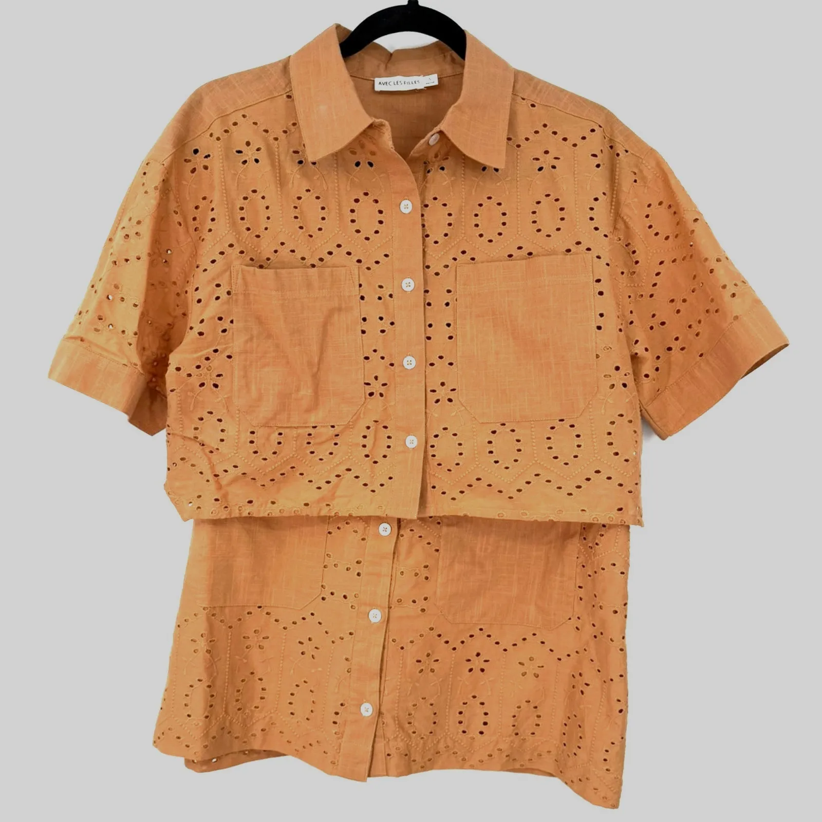 Avec Les Filles 10 Eyelet Boxy Shirt Skirt Set 2 Piece Anthropologie Matching - Image 3