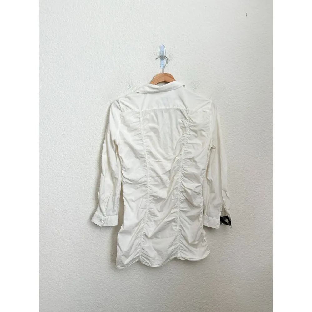 Burberry  white ruched button up shirt size 4 - Image 2