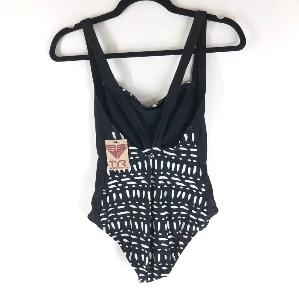 TYR Womens One Piece Swimsuit Milos Aurora Geometric Black White Size S - Image 2