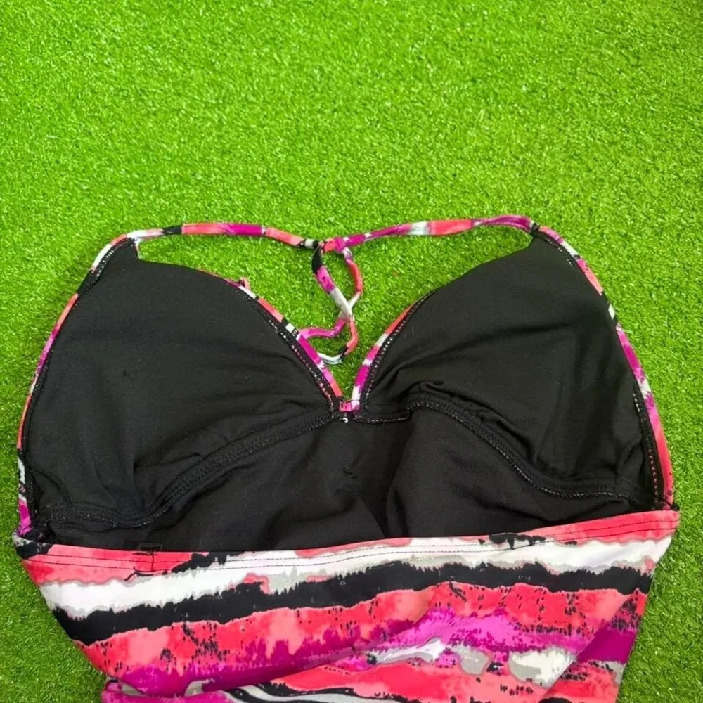 Vintage Y2K Pink/Black Belted Swimsuit Halter Top Bathing Suit Padded Pink Size 8 - Image 5