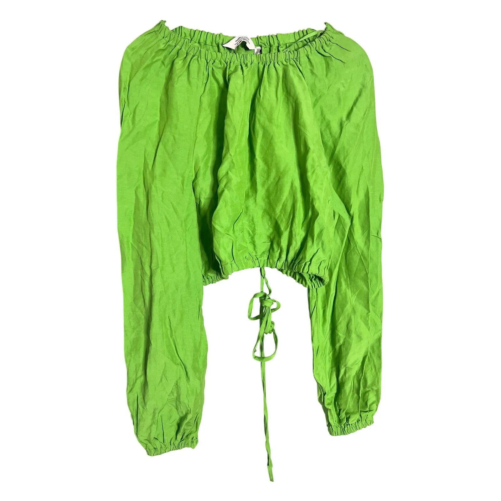 & Other Stories Voluminous Crop Top Lime Green Size Small Balloon Sleeve Blouse - Image 5