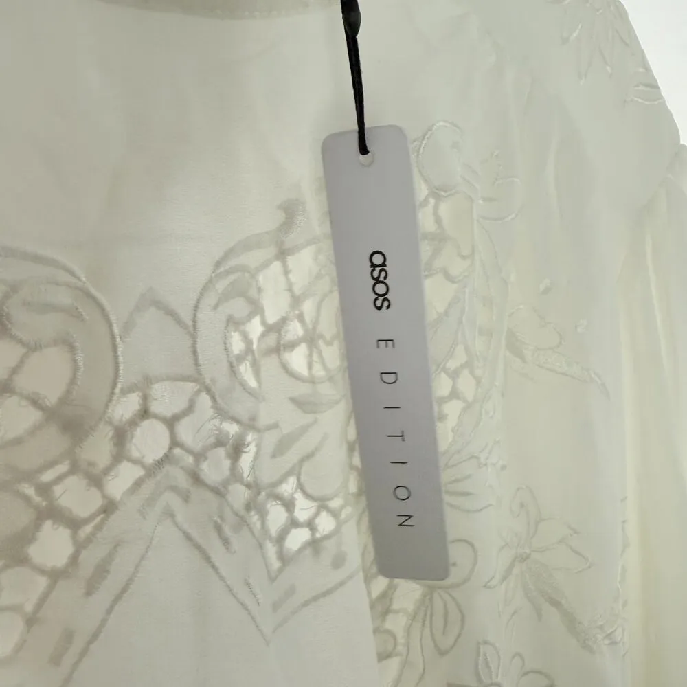 NWT ASOS EDITION High Neck Cutwork Embroidered Midi Dress W/ Full Skirt Size 14 White - Image 15