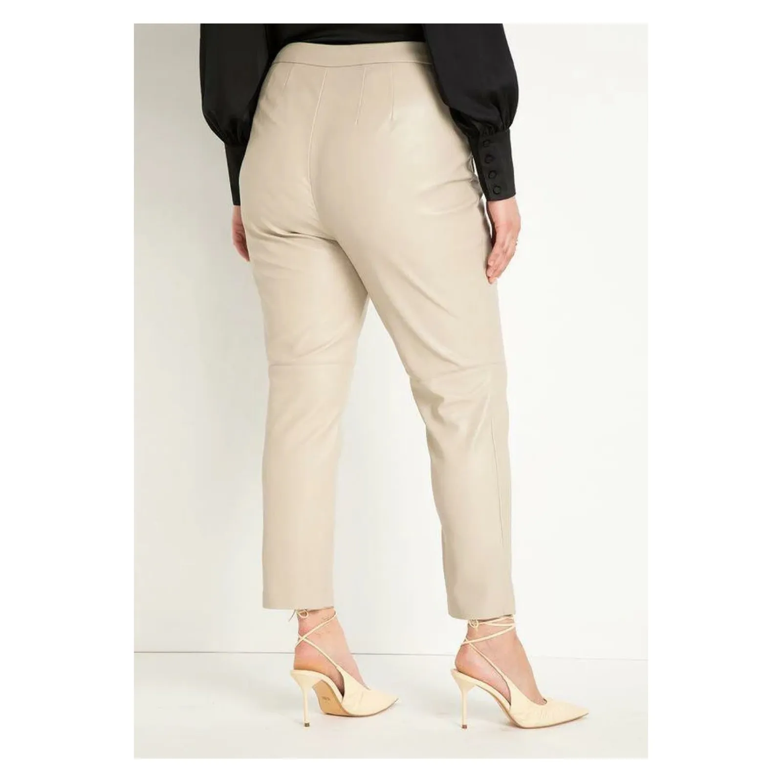 Eloquii Beige Cream Faux Leather Classic Fit Straight Leg Pants Sz.24W - Image 3
