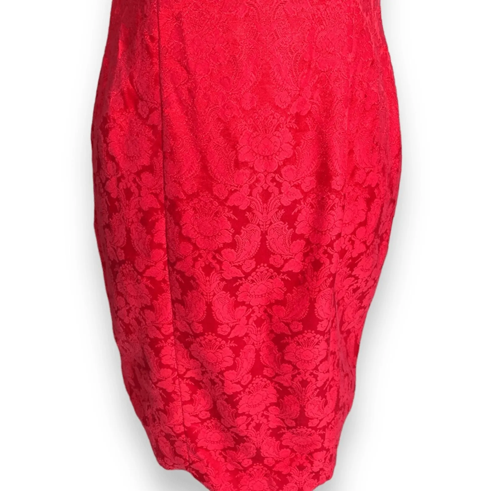 Vintage 80s Zum Zum Red Lace Floral Metallic Sequin Strapless Cocktail Dress Size XS - Image 5