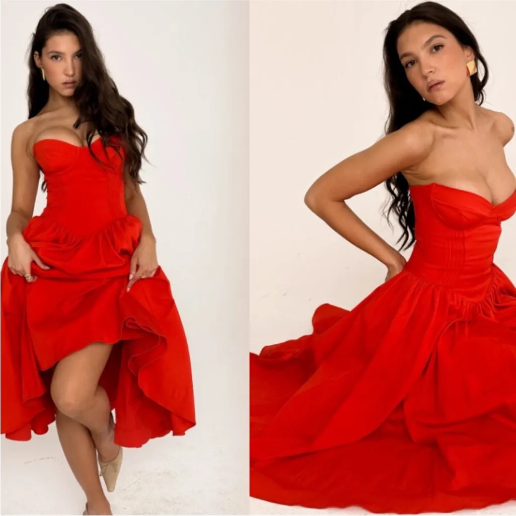 HOUSE OF CB‎ 'Elizabeth' Italian Tomato Strapless Midi Sundress NWOT - Image 8