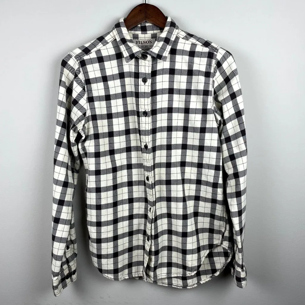 Filson Shirt Womens Medium Brown Cream Plaid Check Long Sleeve Button Up Casual - Image 8