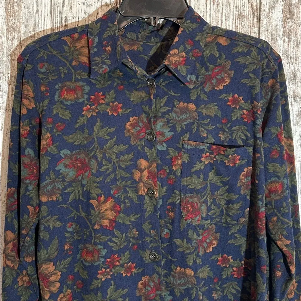 Vintage 80’s Floral Flannel Button Up Shirt NEW Petite Medium Capacity Petites Blue Size undefined - Image 3