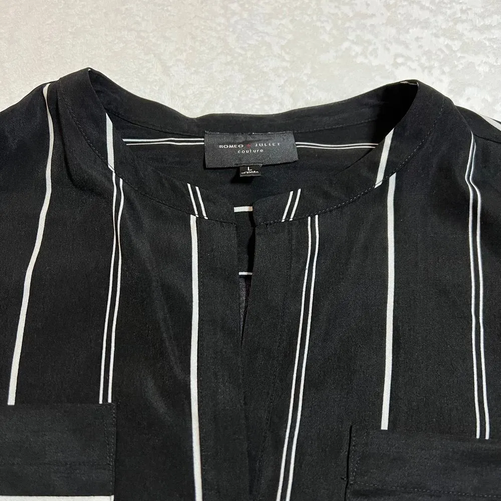 Romeo & Juliet Couture Striped Button Up High Low Hem Tunic Shirt Size L - Image 3