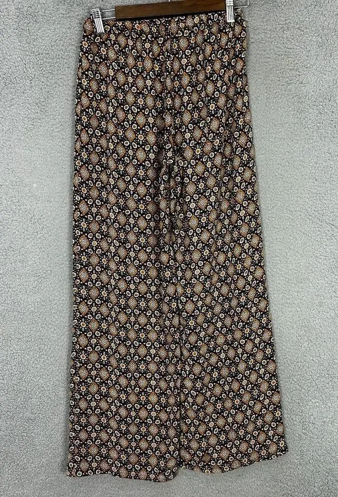 Earthbound Trading Co Pants Womens Small Brown Geometric Wide Leg Pull On Boho - Image 3