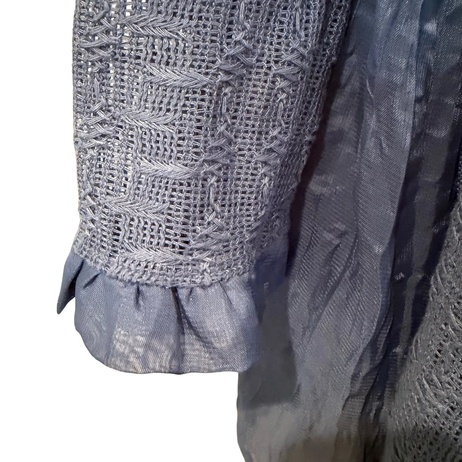 Pretty Angel Ruffle Sequin Linen Tunic Womens Small Blue Fairy Boho Hippie Gypsy - Image 5