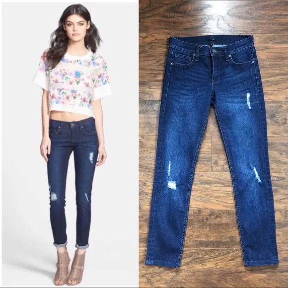 edyson • Sloan skinny jeans distressed dark wash mid rise cropped ankle Size 24 - Image 2