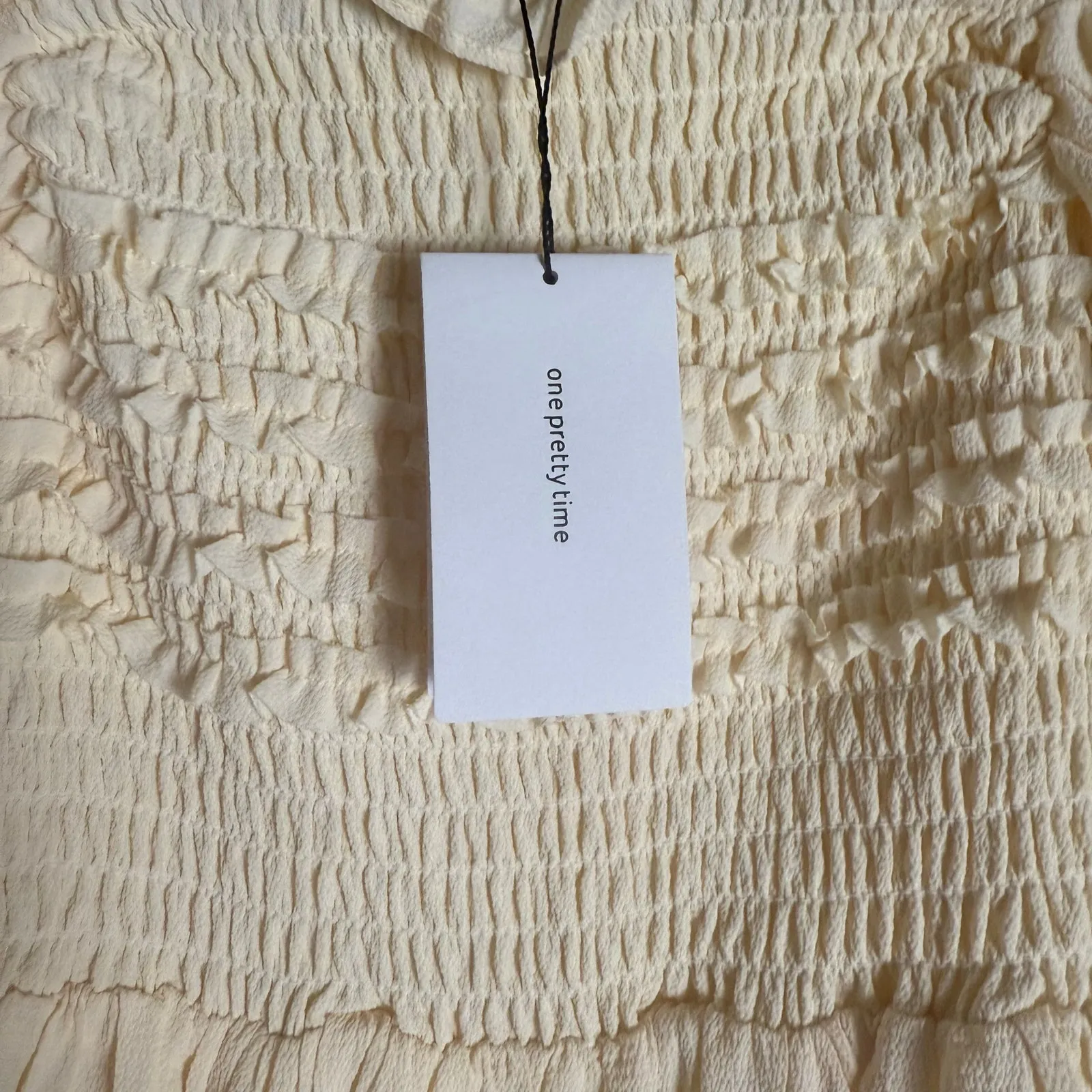 o.p.t Luanne Cream Square Neck Puff Long Sleeve Smocked Mini Dress Size XS - Image 13