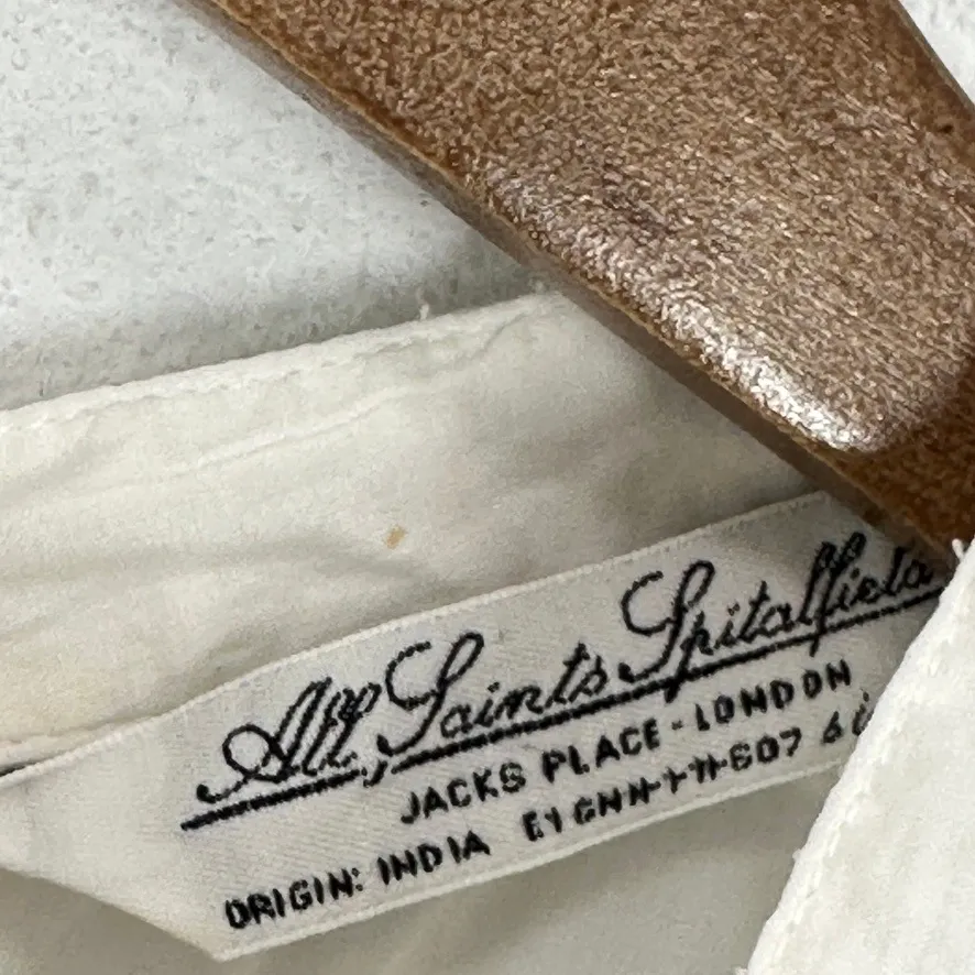 All Saints White Smocked Peplum Blouse Long Sleeve Mock Neck Button Back Cotton - Image 10