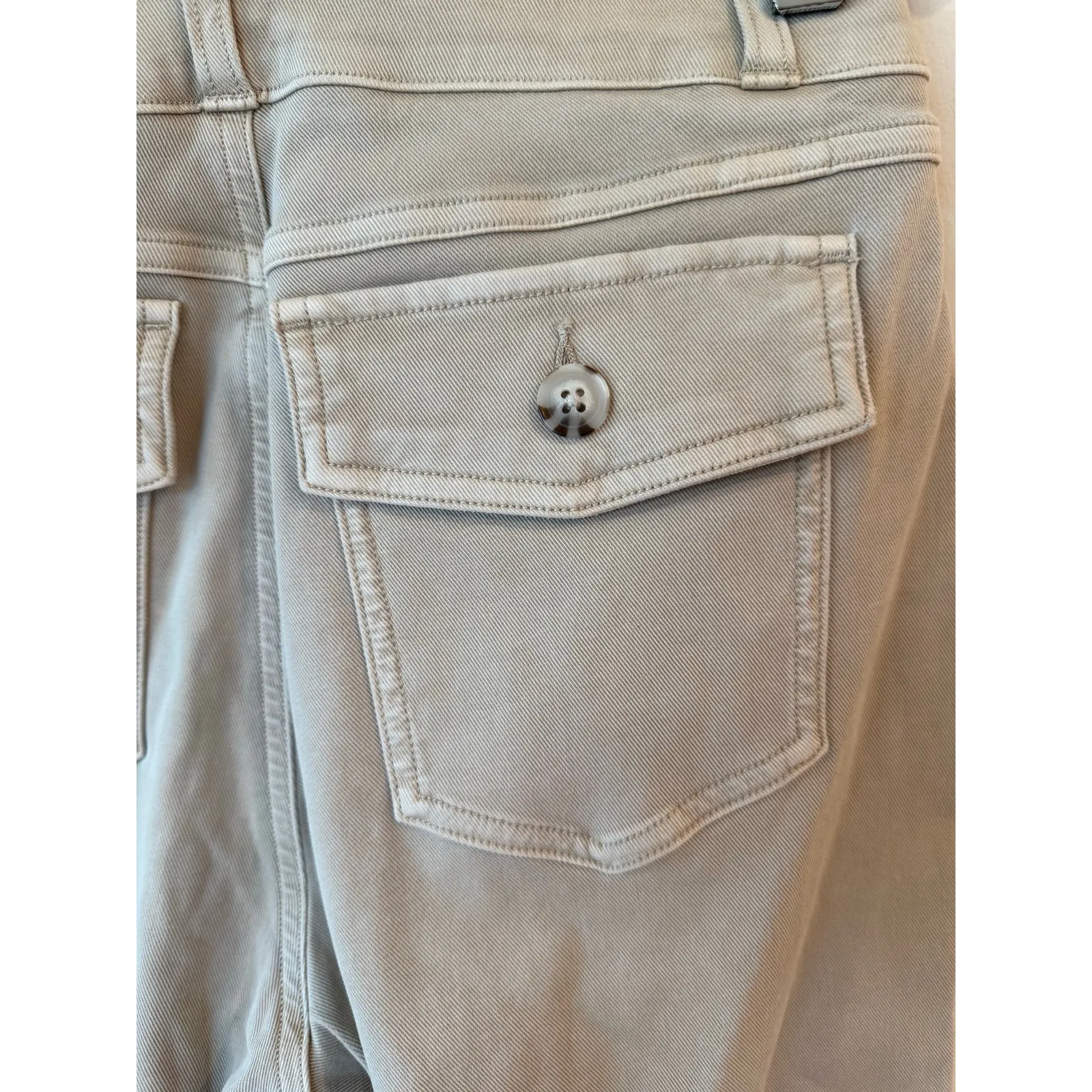 Spanx Mid Rise Stretch Twill Crop Wide Leg Pants Beige Women's Size Medium - Image 5