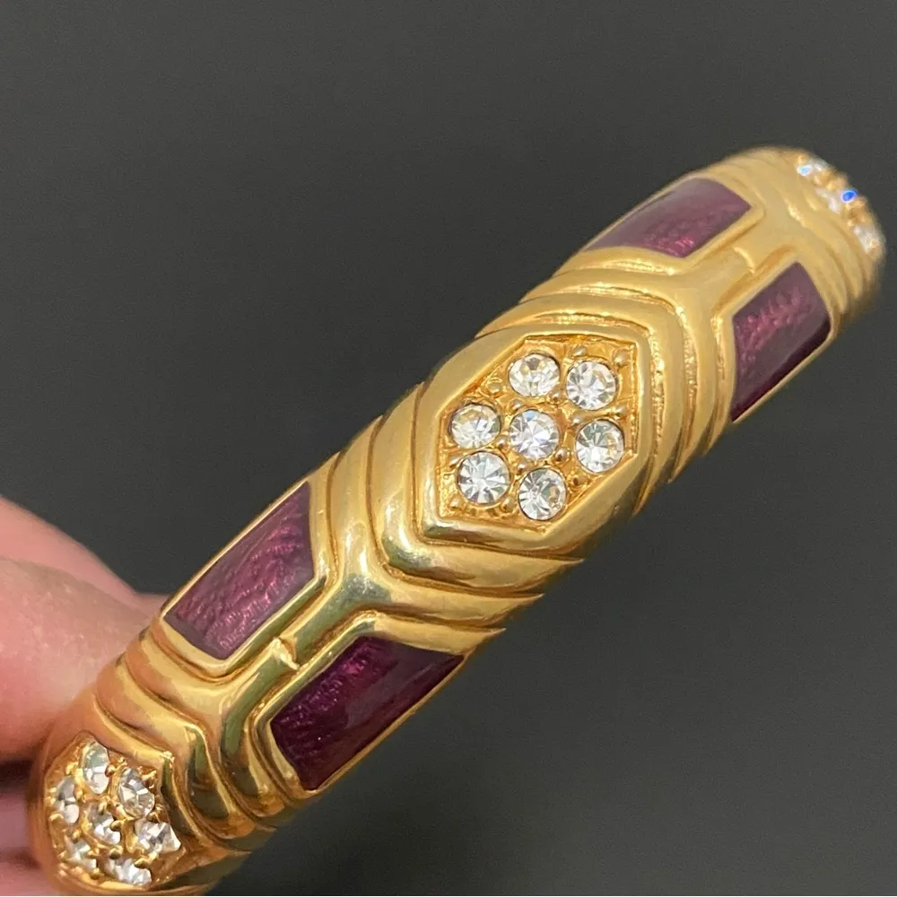 Retired JOAN RIVERS Wine Red Enamel Pave Rhinestone Goldplated Hinged Bracelet
‘ - Image 12