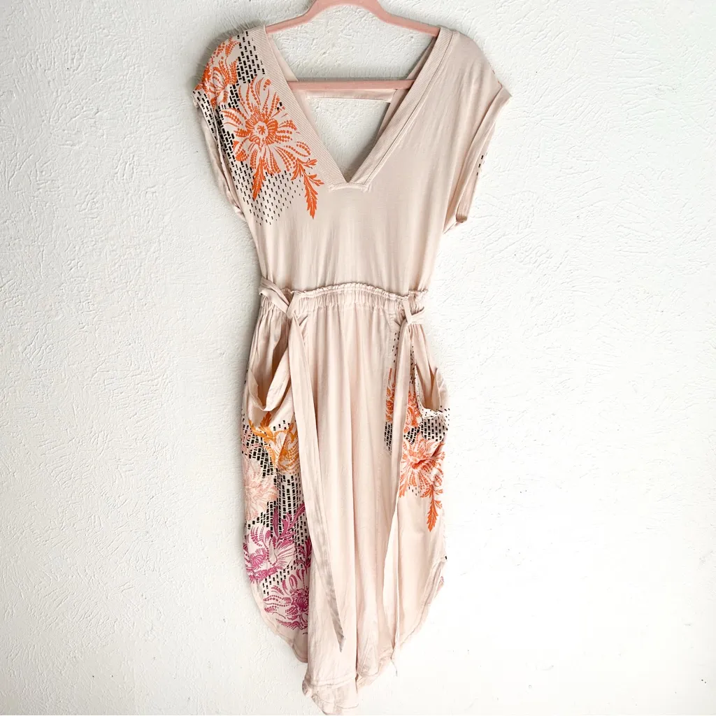 Daily Practice by Anthropologie Short-Sleeve V-Neck Midi Dress Cream Floral XXS - Image 3