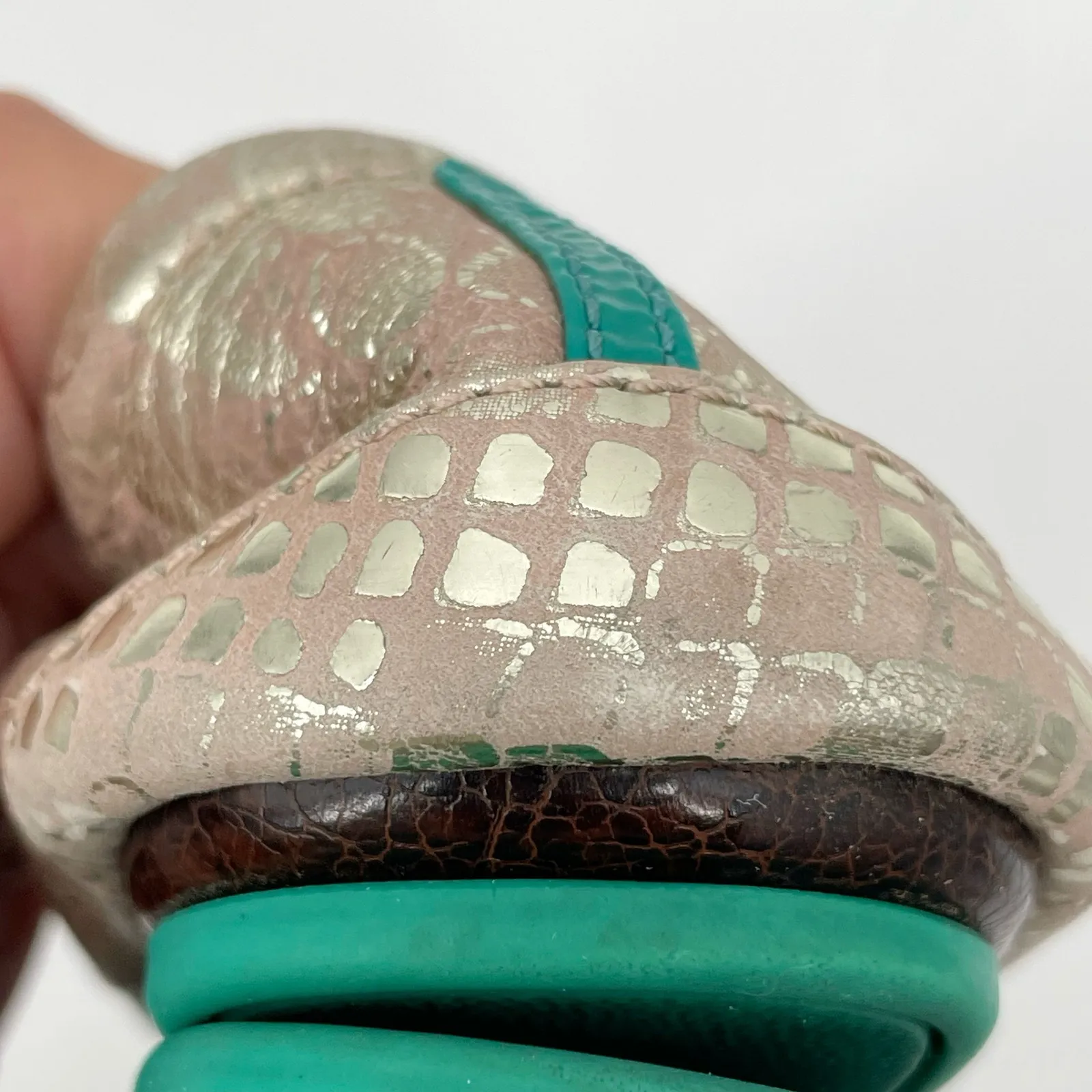 Tieks Romantic Blush Leather Ballet Flats Rose Gold Snakeskin Shiny Metallic 6 - Image 12