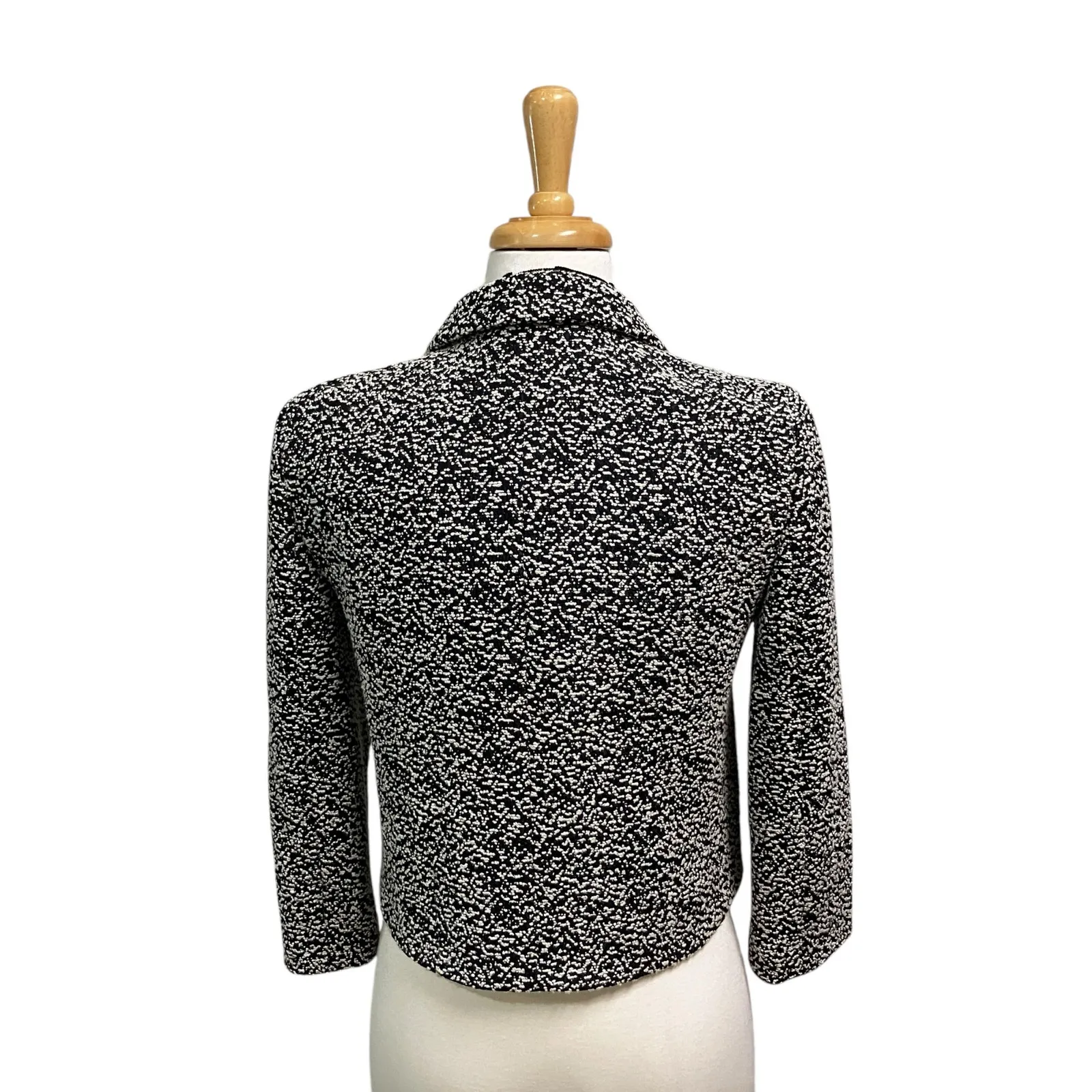 Ann Taylor Jacket Blazer Sz 4 Black Bow Closure Marled Short Office Careerwear - Image 5