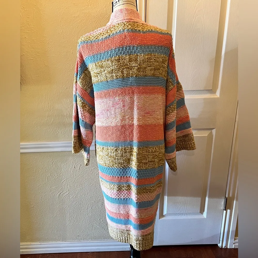 Anthropologie Textured Striped Open Front Cardigan Pink Multi One Size OS NWT - Image 3