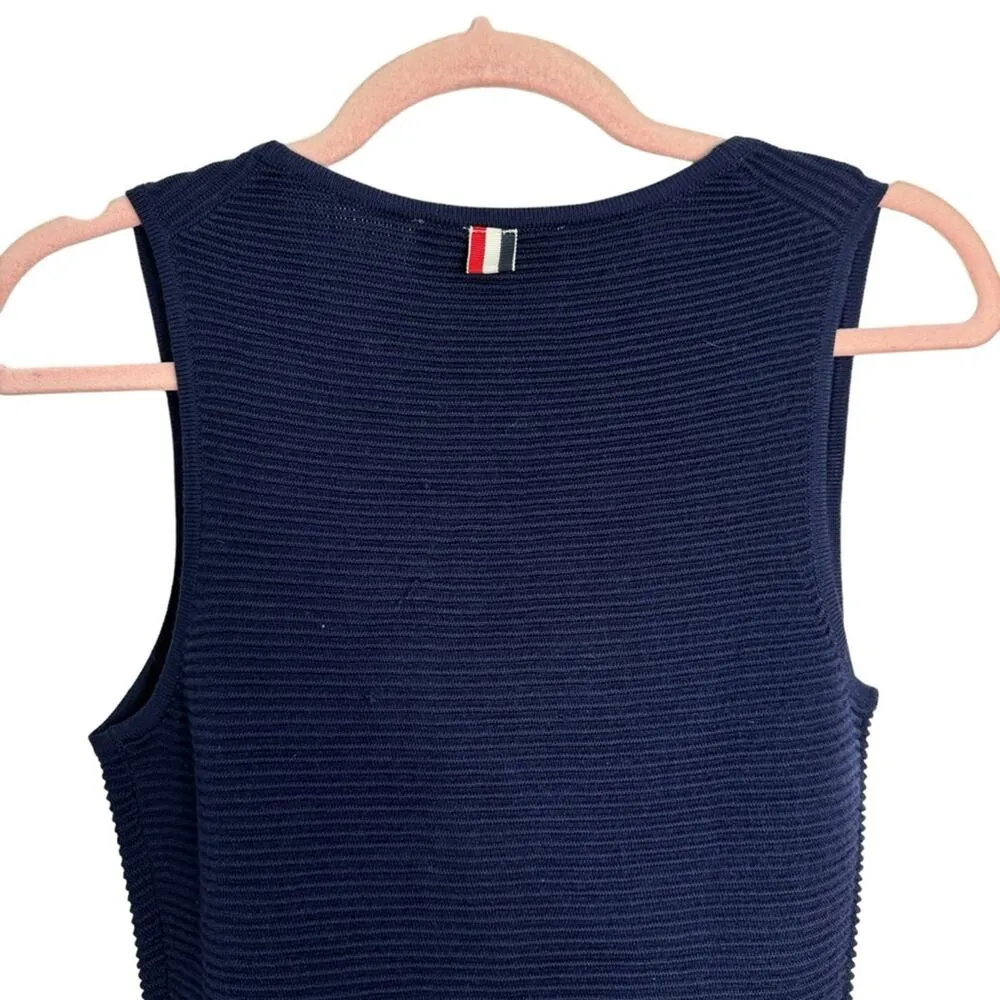 Thom Browne Navy Sleeveless Wool Blend Midi Sweater Dress Blue Size 0 - Image 5