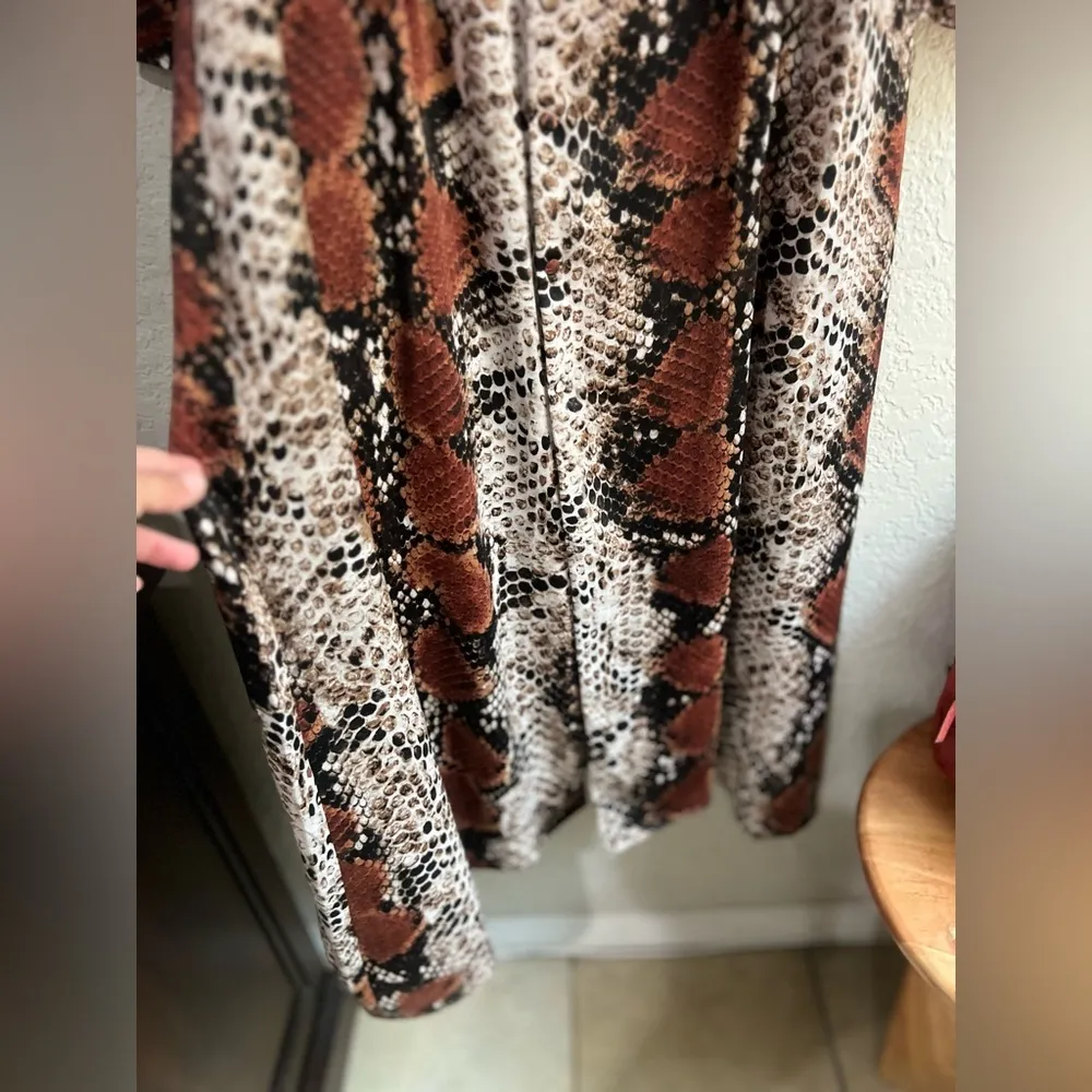 Mango Snake Print Long Sleeve V Neck Button Front Maxi Dress 4 size Small - Image 14