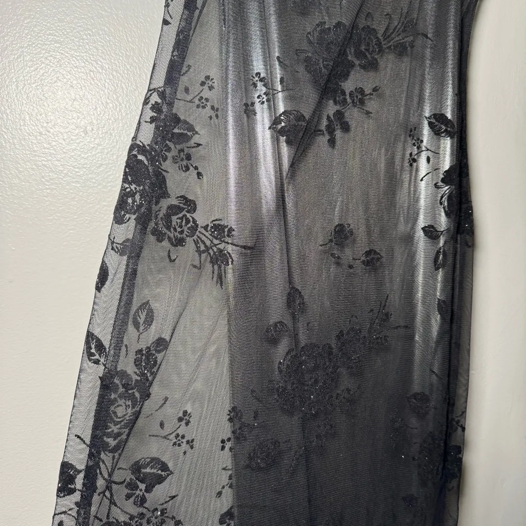 Vintage 90s L.A. Glo Foil‎ Formal Dress Prom S Homecoming Lace Black - Image 4