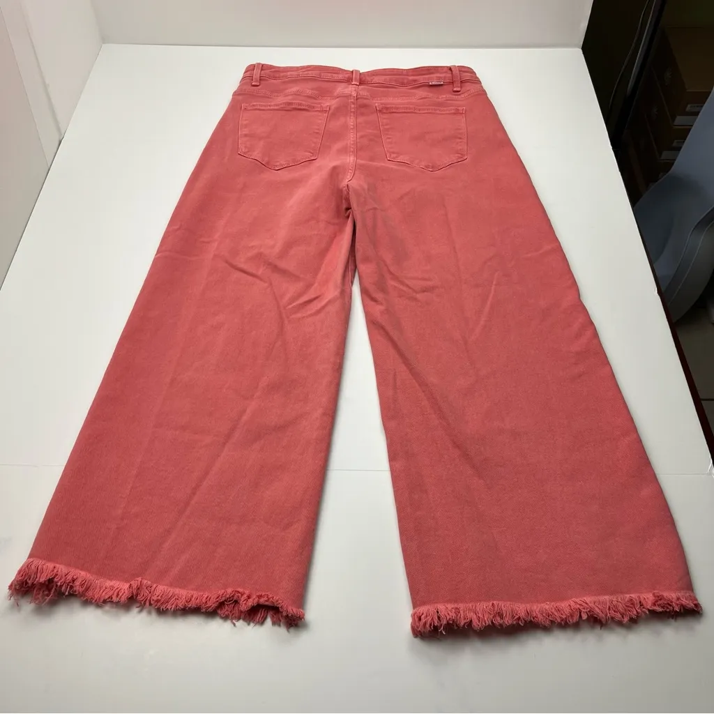 Risen Women's High Rise Tummy Control Cropped Wide Leg Jeans Size 15 / 32 Pink - Image 13