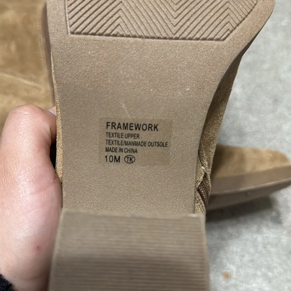 Pop Framework Light Brown Soft Faux Suede Slouchy Heeled Cowboy Boots Size 10 Tan - Image 6