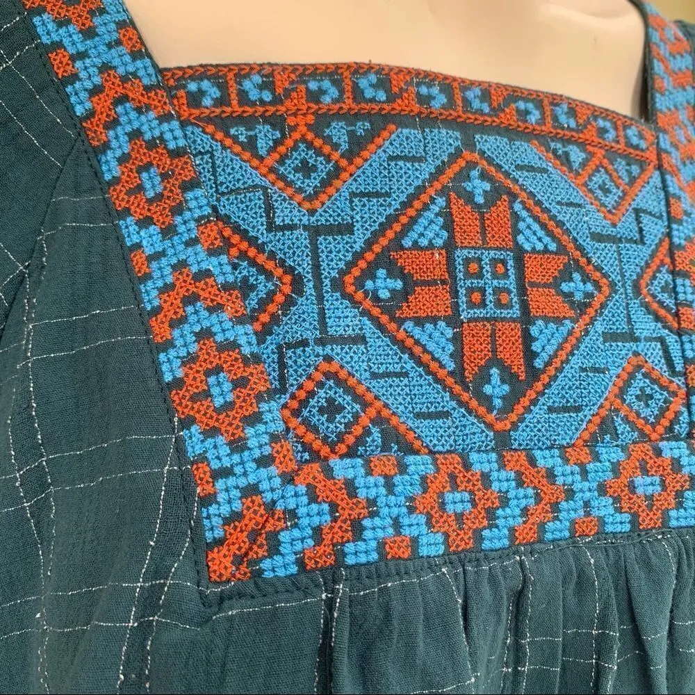 Entro dark teal embroidered peasant blouse - Image 3