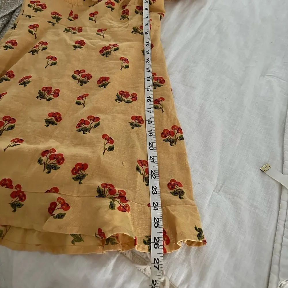 Urban Outfitters Women’s Small Magpie Yellow Cherry Mini Dress Puff Sleeves - Image 3