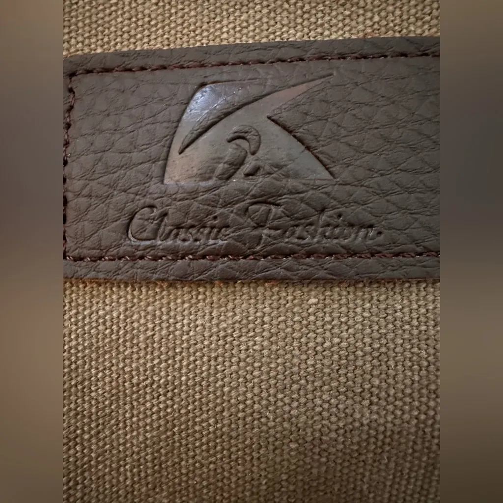 K2 Classic Fashion The Genova Hobo Tote Bag Green Canvas & Leather 18”x16” Brown - Image 4