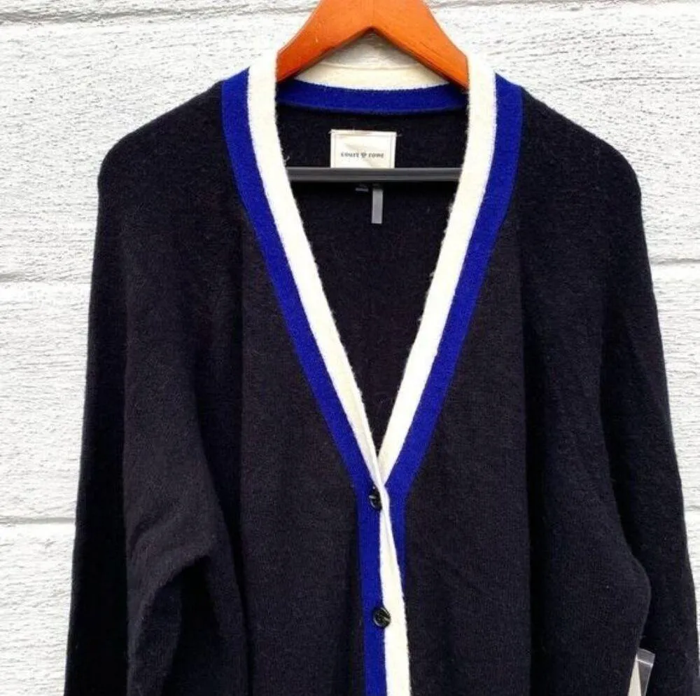 Nordstrom Court & Rowe Merino Wool Belle Noel Varsity Cardigan Sweater Black Size 2X - Image 4