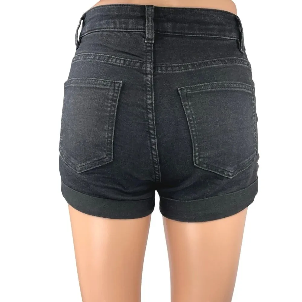 H&M Women's Black Wash Cuffed Mid Rise Slim Fit Casual Denim Jeans Shorts Size 0 - Image 3