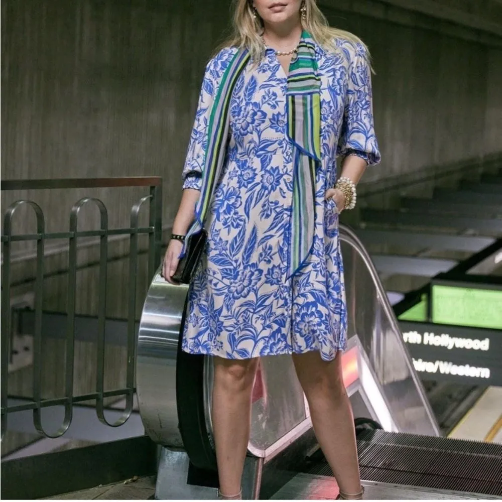 CAbi Athena Dress Style 6149 cream & blue button down floral dress XL - Image 2