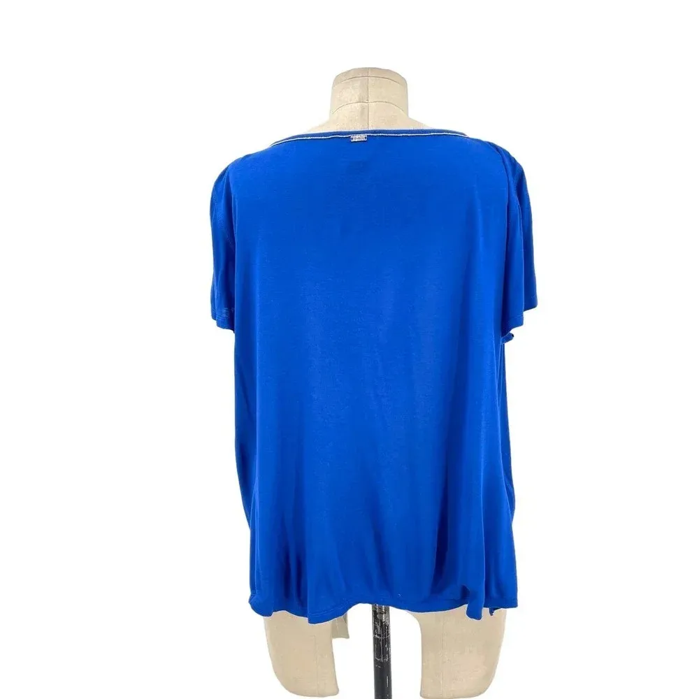 St. John Cobalt‎ Blue Rhinestone Neck Short Sleeve T-Shirt Size Small - Image 5