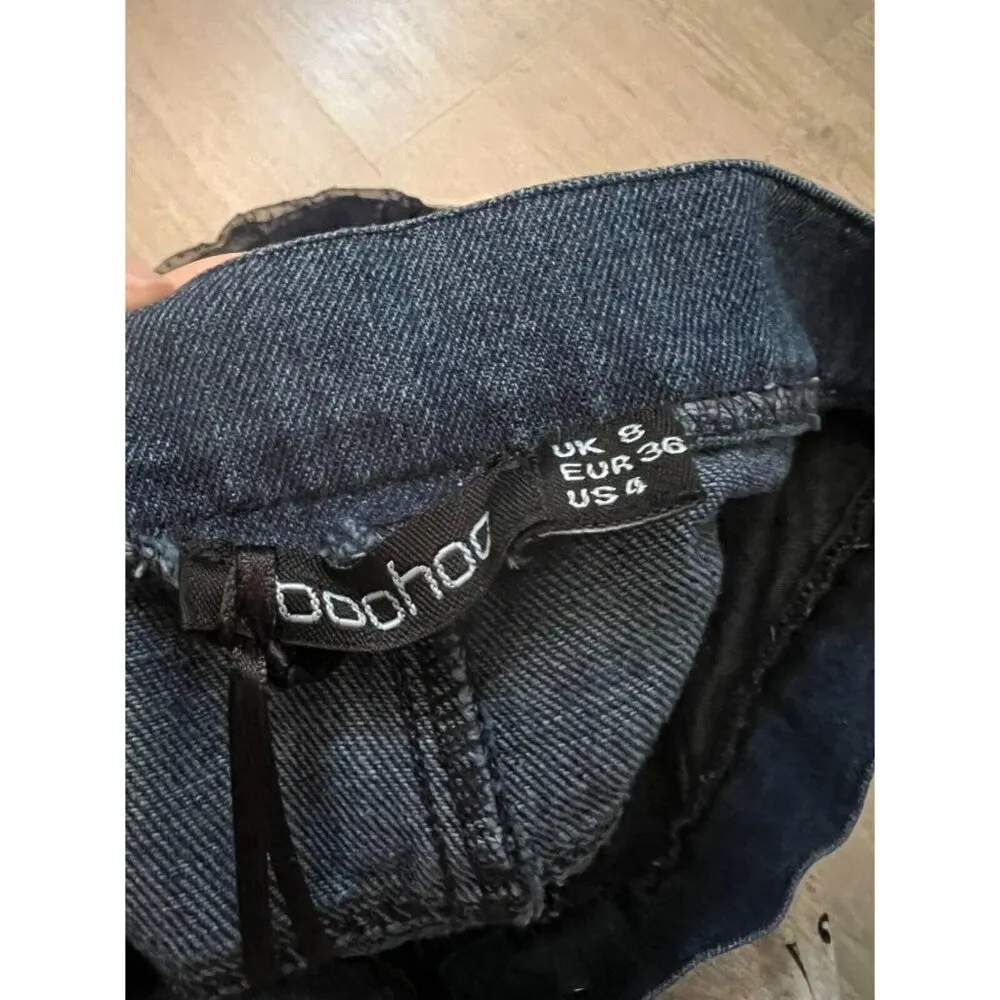 boohoo midi Jean Denim Skirt With White Blue Tooling woman Size 4 - Image 7